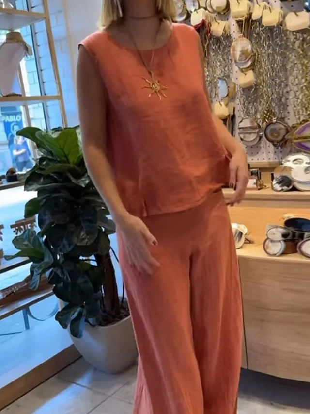 women-s-cotton-blend-blouse-pants-sets-s-orange-4