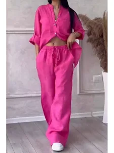 women-s-cotton-linen-sets-100-cotton-lon-fuchsia-12