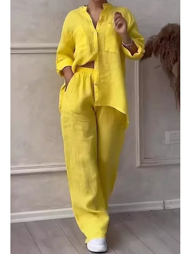 women-s-cotton-linen-sets-100-cotton-lon-yellow-4