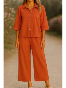 women-s-cotton-linen-sets-3-4-length-sle-orange-1