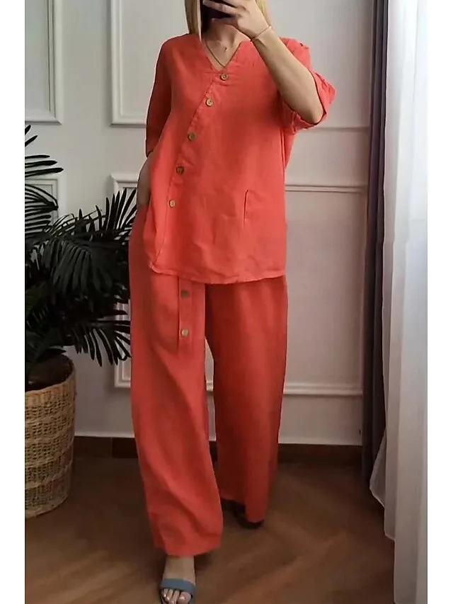 women-s-cotton-linen-sets-pants-sets-3-4-orange-4