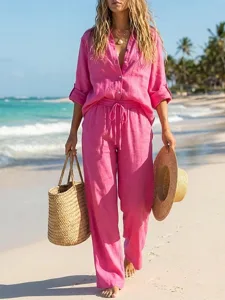women-s-cotton-linen-sets-pants-sets-bol-dark-pink-4