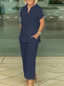 women-s-cotton-linen-sets-short-sleeve-v-navy-blue-7