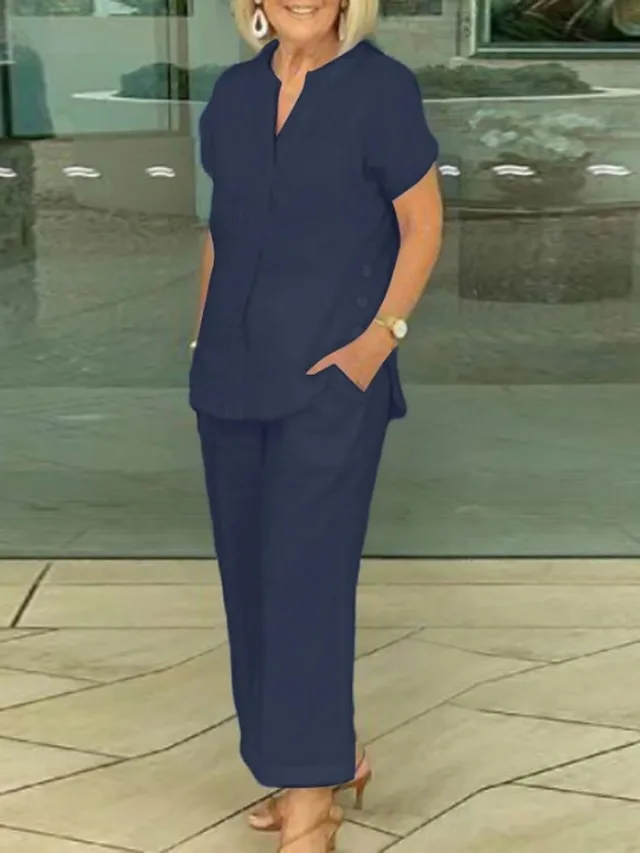 women-s-cotton-linen-sets-short-sleeve-v-navy-blue-7