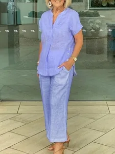 women-s-cotton-linen-sets-short-sleeve-v-purple-8