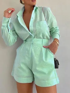 women-s-cotton-linen-sets-shorts-sets-bo-green-9