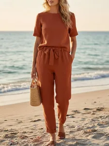 women-s-cotton-linen-sets-two-piece-sets-brown-1