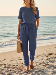 women-s-cotton-linen-sets-two-piece-sets-navy-blue-7