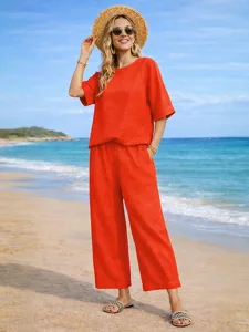 women-s-cotton-linen-sets-two-piece-sets-orange-red-5