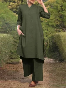 women-s-cotton-linen-shirts-blouse-pants-army-green-8
