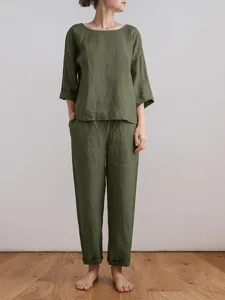 women-s-cotton-linen-shirts-blouse-pants-army-green-9