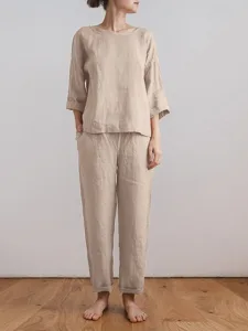 women-s-cotton-linen-shirts-blouse-pants-beige-1