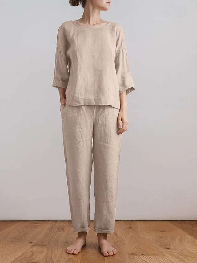 women-s-cotton-linen-shirts-blouse-pants-beige-1