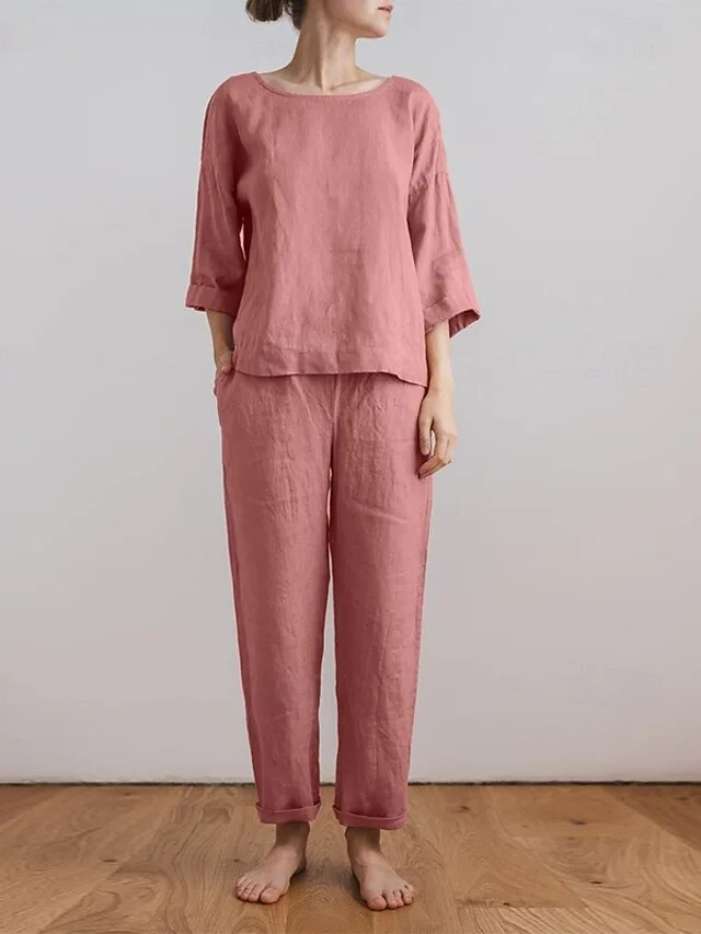 women-s-cotton-linen-shirts-blouse-pants-pink-5