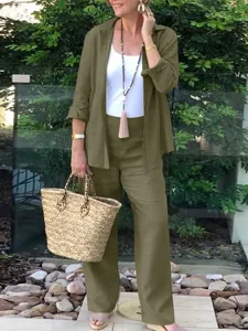 women-s-shirt-cotton-linen-sets-two-piec-army-green-1