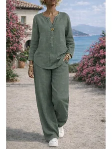 women-s-shirt-cotton-linen-sets-two-piec-army-green-7