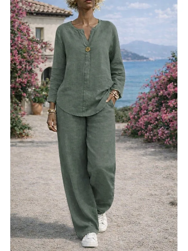 women-s-shirt-cotton-linen-sets-two-piec-army-green-7