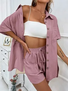 women-s-two-piece-sets-cotton-shirt-shor-pink-16