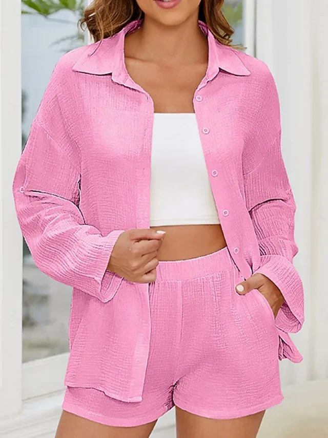 women-s-two-piece-sets-cotton-shirt-shor-pink-8