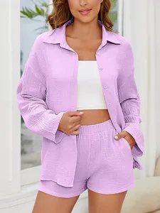 women-s-two-piece-sets-cotton-shirt-shor-purple-14