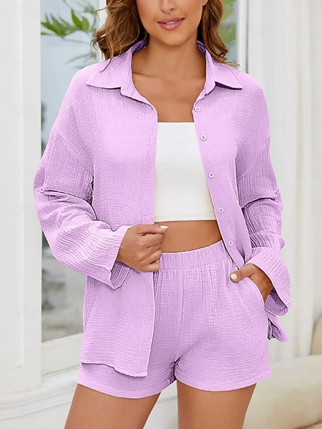 women-s-two-piece-sets-cotton-shirt-shor-purple-14