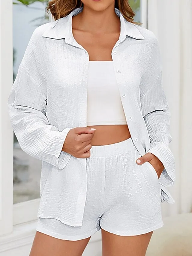 women-s-two-piece-sets-cotton-shirt-shor-white-5