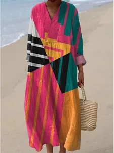 womens-midi-kleid-v-ausschnitt-lange-arm-fuchsie-7