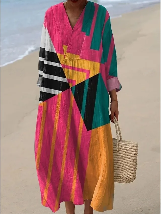 womens-midi-kleid-v-ausschnitt-lange-arm-fuchsie-7