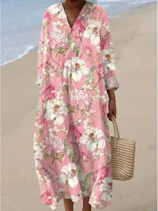 womens-midi-kleid-v-ausschnitt-lange-arm-rosa-4