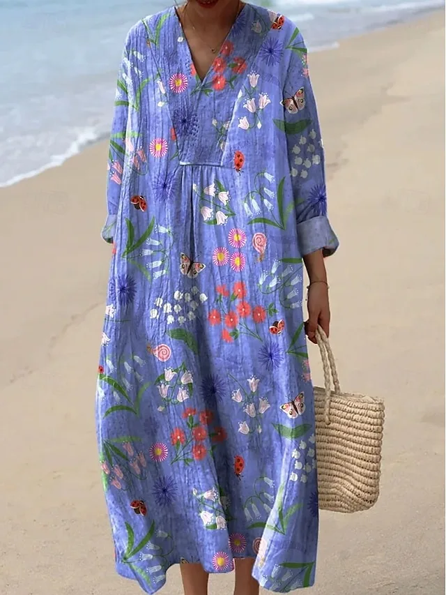 womens-midi-kleid-v-ausschnitt-lange-arm-violett-3