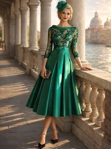 a-linie-knochellange-partykleid-cocktail-dunkelgrun-1