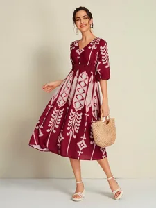 damen-lockeres-kleid-resortkleidung-midi-ziegelrot-1