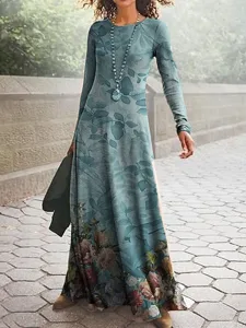 damen-maxi-kleid-vintage-bohemian-a-lini-dunkelgrun-2