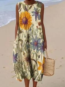 damen-midi-kleid-leinenahnliches-strandk-hellgelb-2