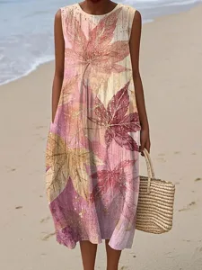 damen-midi-kleid-leinenahnliches-strandk-rosa-1