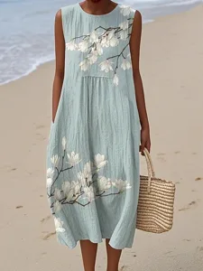 damen-midi-kleid-leinenartige-sommerklei-blau-wei-3