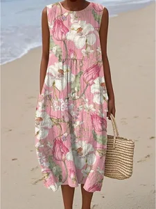 damen-midi-kleid-leinenartige-sommerklei-rosa-5