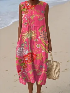 damen-midi-kleid-leinenartige-sommerklei-rote-6