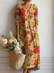 damen-midikleid-sommerkleid-a-linie-klei-gelb-2