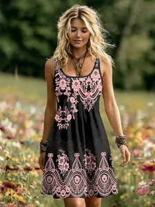 damen-mini-kleid-boho-a-linie-kleid-trag-rosa-2