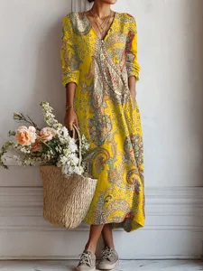 damenmaxikleid-aus-leinenahnlichem-atmun-gelb-1