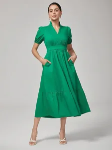 weiblich-freizeitkleid-grun-kurze-armel-grun-1