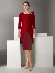 zweiteilig-schlauchkleid-kleid-sets-knie-burgunderrot-8
