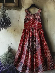 damen-knielanges-kleid-boho-kleid-sommer-rote-4