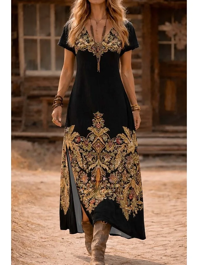 damen-maxikleid-sommerkleid-a-linie-klei-schwarz-und-gelb-3