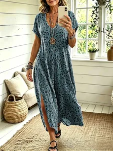 damen-midikleid-shiftkleid-lassig-normal-staubiges-blau-9