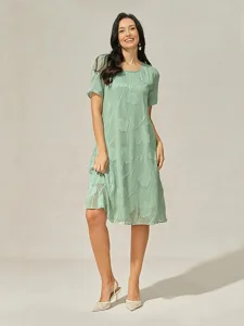 femmes-robe-longueur-genou-robe-en-chiff-vert-cendre-16