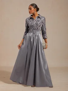 femmes-robe-maxi-robe-trapeze-robes-tail-argent-1
