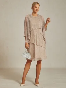 femmes-robe-midi-robe-fourreau-robe-plis-doree-rose-1