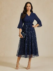 robe-a-longueur-the-a-sequins-pour-femme-bleu-marine-1